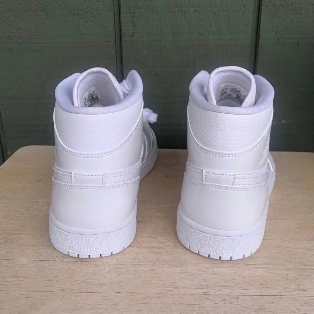 Air Jordan 1 Mid Triple White Patent Swoosh BQ6472-100 Women’s Size 11 Mens 9.5 - Picture 5 of 12